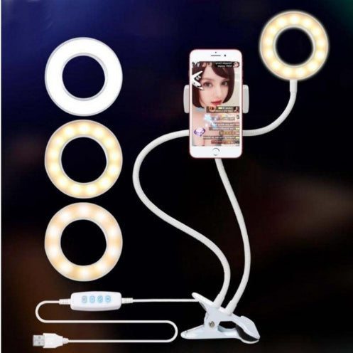 Adjustable LED ring light for makeup and vlogging with 3 light colors and 10 brightness levels