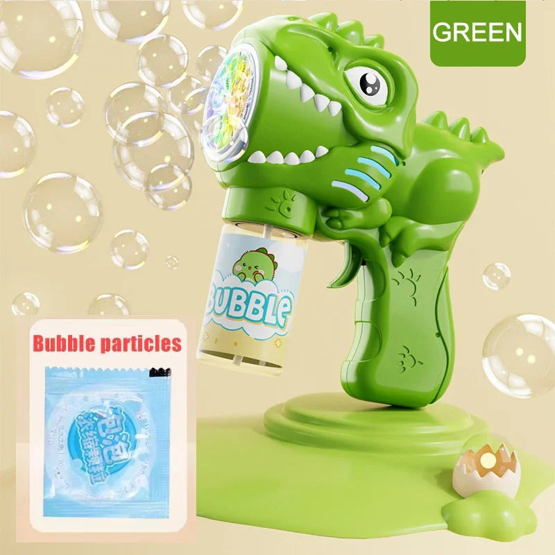 6-hole Dinosaur Bubble Machine Electric Bubble Gun with Light Fully Automatic Bubble Gun Automatic Soap Blower Outdoor Game Toy - Green