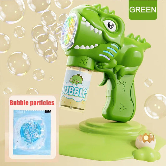 6-hole Dinosaur Bubble Machine Electric Bubble Gun with Light Fully Automatic Bubble Gun Automatic Soap Blower Outdoor Game Toy - Green