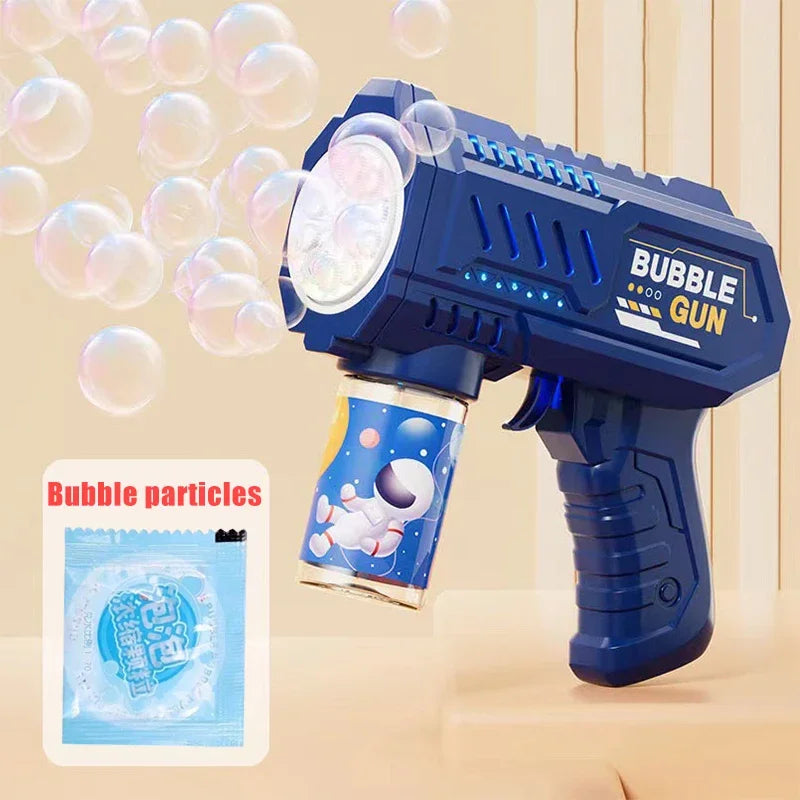 6-hole Dinosaur Bubble Machine Electric Bubble Gun with Light Fully Automatic Bubble Gun Automatic Soap Blower Outdoor Game Toy - Dark Blue