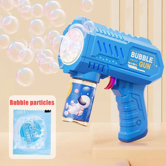 6-hole Dinosaur Bubble Machine Electric Bubble Gun with Light Fully Automatic Bubble Gun Automatic Soap Blower Outdoor Game Toy - sky blue