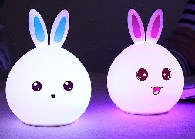 Cute night light animal rabbit with touch sensor, colorful LED lights, and USB charging