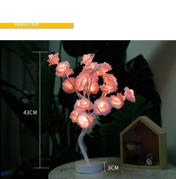 Rose Flower Lamp USB Battery Operated LED Table Lamp Bonsai Tree Night Lights Garland Bedroom Decoration Lights Home Decor null