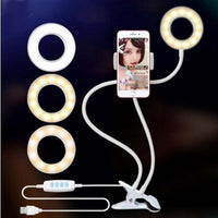 Adjustable LED ring light for makeup and vlogging with 3 light colors and 10 brightness levels