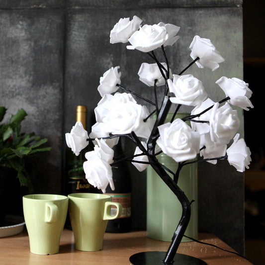 Rose Flower Lamp USB Battery Operated LED Table Lamp Bonsai Tree Night Lights Garland Bedroom Decoration Lights Home Decor null