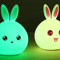 Cute rabbit night light with touch sensor, colorful LED lights, and USB charging