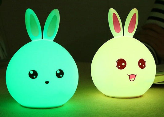 Cute rabbit night light with touch sensor, colorful LED lights, and USB charging