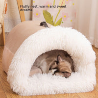Splice portable pet nest in pink striped plush for autumn and winter dogs and cats