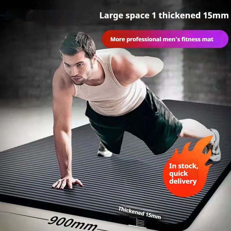 Gray and black 10mm thick fitness yoga mat made of NBR material, size 61x183 cm