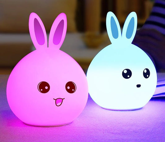Touch sensor night light shaped like a cute rabbit with colorful LED lighting