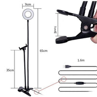 Portable LED selfie ring light for live streaming and makeup with adjustable brightness and color