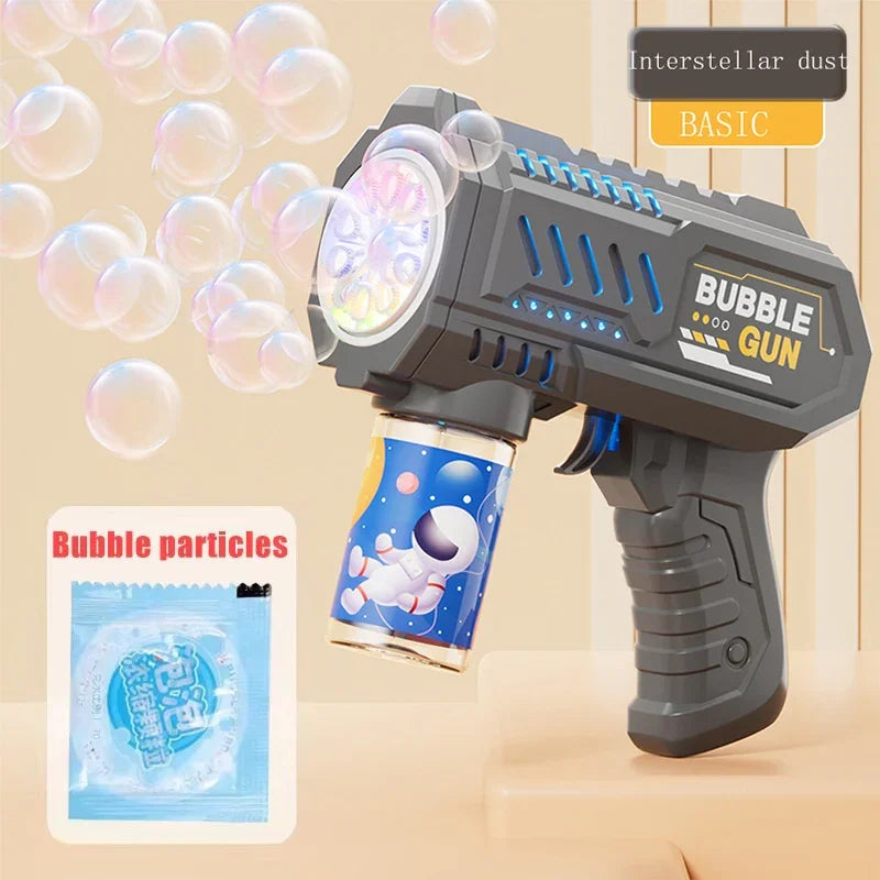 6-hole Dinosaur Bubble Machine Electric Bubble Gun with Light Fully Automatic Bubble Gun Automatic Soap Blower Outdoor Game Toy - grey