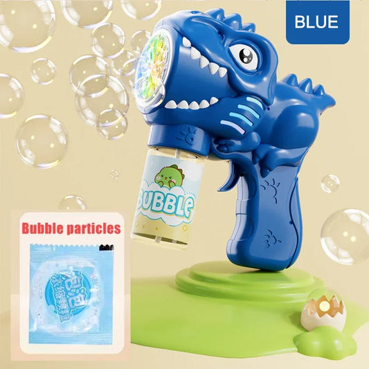 6-hole Dinosaur Bubble Machine Electric Bubble Gun with Light Fully Automatic Bubble Gun Automatic Soap Blower Outdoor Game Toy - Blue