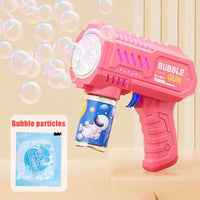 6-hole Dinosaur Bubble Machine Electric Bubble Gun with Light Fully Automatic Bubble Gun Automatic Soap Blower Outdoor Game Toy - pink
