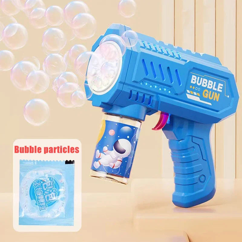 6-hole Dinosaur Bubble Machine Electric Bubble Gun with Light Fully Automatic Bubble Gun Automatic Soap Blower Outdoor Game Toy - sky blue