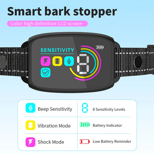 Smart Automatic Anti Barking Dog Collar Rechargeable Bark Stopper Stop Barking HD Digital Display IP67 Waterproof Collar For Dogs Pet Products null